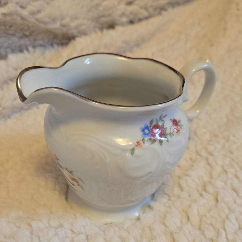 Floral Porcelain Creamer with Gold Trim
